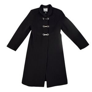 Vintage Rothschild Trench Coat Girls 16 Wool Blend Zip & Toggle Coat Lined Black